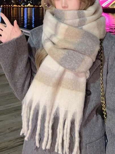 1pc Cute & Fashionable Cartoon Maillard High-Quality Ambient Scarf, New Autumn/Winter Faux Cashmere Warm & Soft Women Scarf, Suitable For Daily, Commuting, Outdoor, Home Leisure, Travel, Holiday Gift, Versatile Women Accessory