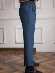 Mens Pants Tweed Herringbone Vintage Dress Pant Trousers Regular Fit Suit Pants For Men - Blue - View 4