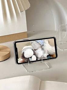 1pc Acrylic Transparent Portable Desk Phone Holder, Multi-Functional Fixed Stand With Dopamine Color - Multicolor - View 4