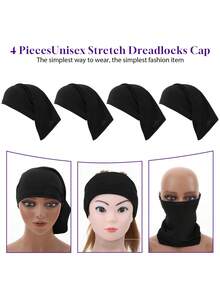 4pcs Dreads Cap, Loc Sock, Dreadlock Caps For Men, Soft And Comfortable, Tube Dreadlock Cap Elastic For Men & Women, Black
