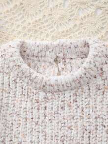 女婴宽松圆领长袖毛衣，秋冬季 - 白色 - 查看 2