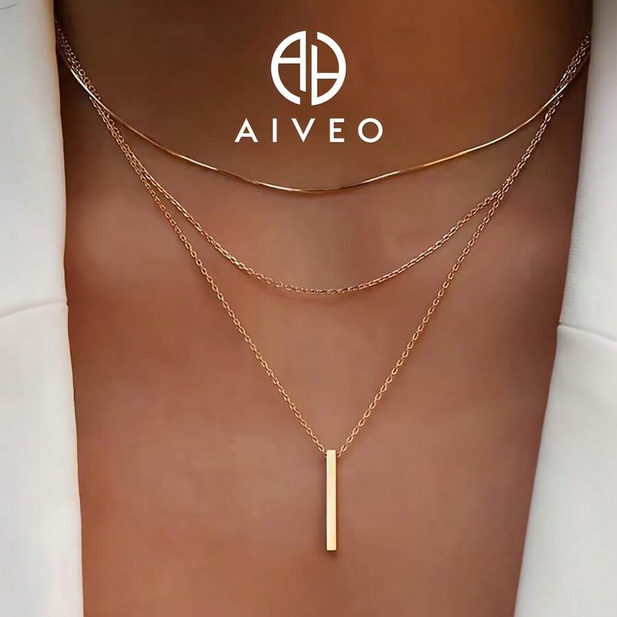 AIVEO High-Quality Stainless Steel Golden Women's Layered Necklace, Fade-Resistant, Comfortable And Versatile, Simple And Elegant, Suitable For Daily Wear Or Party Fashion Women's Necklace, Jewelry Accessory, Exquisite Gift For Women - 金色的 - 查看 1