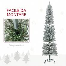 HOMCOM Albero di Natale Innevato con 263 Rami e Luci LED Bianche, Albero di Natale Artificiale Illuminato in Plastica e Metallo, Ø45x150 cm, Verde