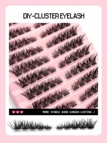 Asiteo 100pcs D-Curl Fluffy Cluster False Eyelashes, Thick & Dense Segmented False Eyelash Clusters, Thick & Dense False Eyelash Extensions - 黑色 - 查看 4