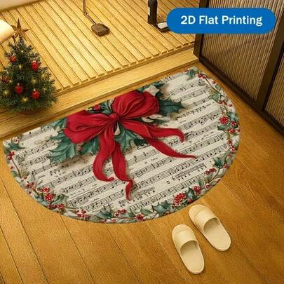 1件复古音符和红色蝴蝶结圣诞主题地毯，装饰地毯，门垫，小地毯，迎宾垫，地垫，户外门垫，厨房地毯，家居装饰，前门垫，地毯，户外垫，家居装饰，地毯，花园地毯，可水洗厨房地毯