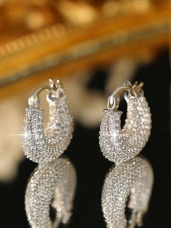 1 par de pendientes en forma de U de lujo incrustados con circonita cúbica completa, regalo de joyería para mujeres en el Día de San Valentín