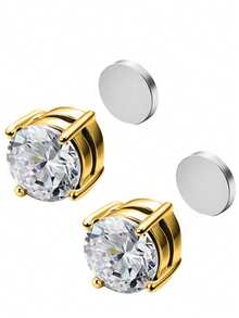 4pcs Stainless Steel Earring Set, 6mm & 8mm Size Gold Color Stud Earrings For Men & Women, Non-Piercing Clip-On Earrings, Versatile Daily Wear Earrings For Non-Pierced Ears - Gold - View 7