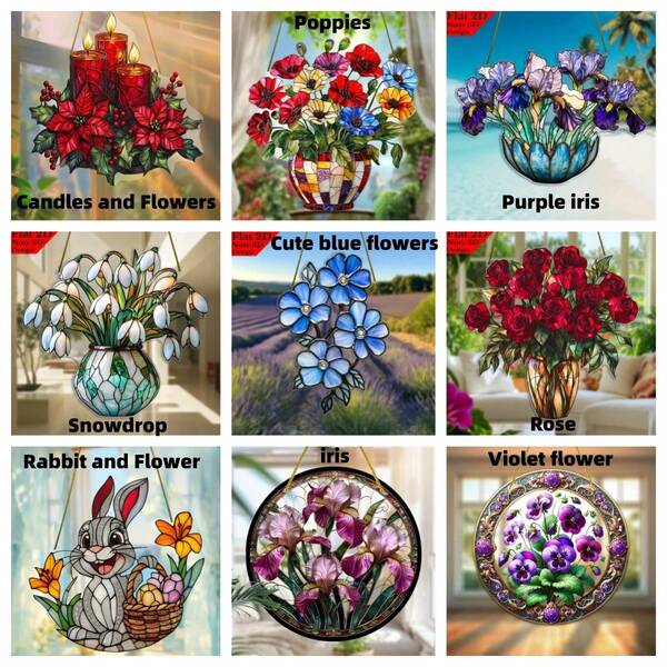 1 Pc Charming Red Poinsettia Suncatcher - Beautiful Flower Acrylic Stained Glass Window Hanging, Perfect For Christmas & All-Season Decor, Ideal For Home, Office, Garden, And Porch