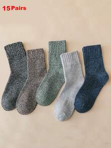 5 Pairs Men Thick Wool Knit Socks, Warm Casual Unisex Mid-Calf Socks Suitable For Autumn And Winter, Women Knee High Socks And Tights, Fall