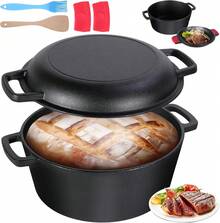 Olla Holandesa de Hierro Fundido, Sartén 2 en 1 con Tapa, Olla Holandesa de 5L con Asa, Adecuada para Hornear, Freír, Asar, Acampar y Varias Estufas (26x21cm) - Negro-B - Ver 11