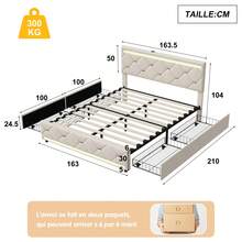 LIVLUX Bett 160 x 200 cm mit LED- und USB-Rahmen, gepolstertes Doppelbett mit 4 Schubladen, Stauraum und verstellbarem Kopfteil, geeignet für Erwachsene und Jugendliche (Weiß, 140 x 200 cm)
