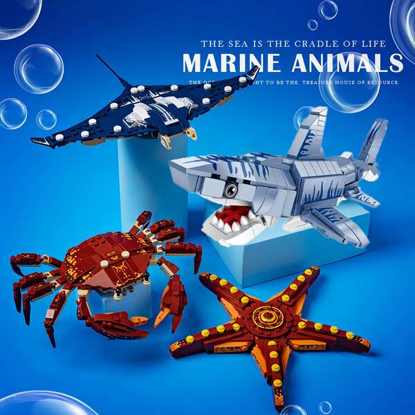Dziecięcy model mecha z oceanicznych zwierząt, podwodne stworzenia: rekin, manta, krab, zestaw do samodzielnego złożenia, transformujący się zestaw mecha, edukacyjne puzzle, prezent dla chłopców i dziewcząt