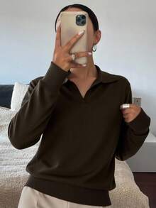 Livesso Maglione casual e versatile di colore unito - Moka Marrone - Visualizzare 5