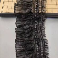 1 码弹性蕾丝褶皱荷叶边窗帘裙面料，黑白蕾丝边，9 厘米宽 - 黑色 - 查看 9