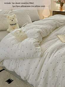 Juego de funda nórdica de 2/3 piezas, funda nórdica estampada con lunares negros, juego de funda nórdica de poliéster suave y fino, funda nórdica reversible, juego de funda nórdica de estilo nórdico minimalista en beige, adecuado para todas las estaciones (incluye 1 funda nórdica, 1/2 fundas de almohada, sin relleno)