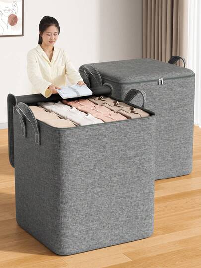 1pc Grey Clothes Storage Bag, Student Dormitory Storage Bag, Miscellaneous Storage Bag, Moving & Travel Bag, Idle Clothes Storage Bag, Foldable & Portable, Large Capacity Waterproof & Dustproof, Suitable For Home And Dormitory Storage