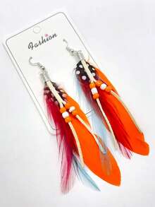 1 Paar Boho-Stil Feder Ohrringe mit Anhängern für Frauen