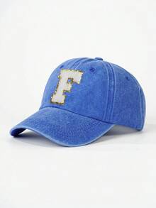 1pc Children English 26 Letter Pattern Washed Adjustable Baseball Cap, Unisex Outdoor Sun Hat Suitable For Boys And Girls, Spring/Autumn Travel, Beach Holiday - Sapphire - View 9