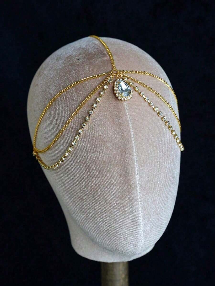 1pc Elegant Fashion Crystal Drop Pendant Forehead Headband - 金子 - 查看 1