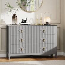 Fluted Dresser For Bedroom With 6 Drawers, Mid Century Modern Chest Of Drawers With Metal Handles, Wide Boho Wood Dressers, Large Farmhouse Storage Cabinet For Bedroom, Living Room - Xám - Xem 7
