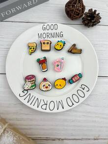 10pcs/Set Food Series Hamburger & Beverage Pattern Sandals & Bracelet DIY Accessories, Suitable For Dessert Lovers Birthday & Holiday Gifts