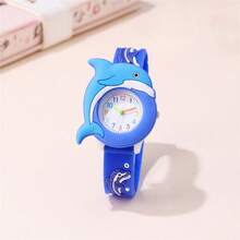 Cute Dolphin Pattern Silicone Strap Quartz Cartoon Children Watch - Blue - View 5