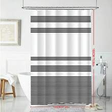 Striped Shower Curtain With Plastic Hooks, Water-Resistant Polyester Bath Curtain Set, Machine Washable, Woven Decorative Window Curtain For Home And Room - All-Season Artistic Design Christmas Decor