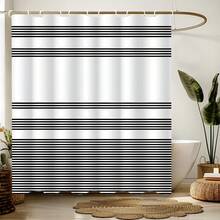 Striped Shower Curtain With Plastic Hooks, Water-Resistant Polyester Bath Curtain Set, Machine Washable, Woven Decorative Window Curtain For Home And Room - All-Season Artistic Design Christmas Decor