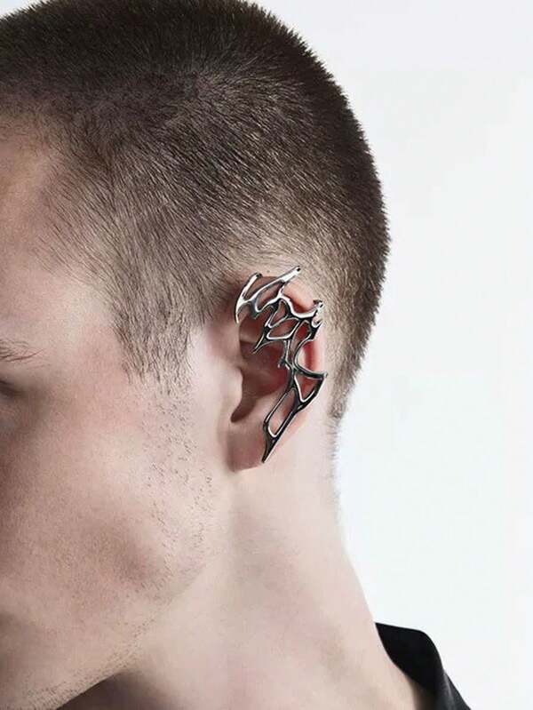 1pc Hollow Thorn Mechanical Style Ear Cuff, Single Left Ear Earring For Men (Left Ear Only)