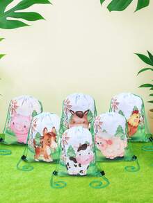 6pcs Farm Animal Drawstring Bundle Pocket, With Cow Sheep Chicken Pig Animal Double-Sided Design, Farm Animal Theme Birthday Party Gift Packaging Supplies Gift Bag, Durable Reusable Bags For Farm Animal Birthday Party Table Decoration Outgoing Backpack, Snack Storage Bag,Birthday Party Decoration, Party Favor