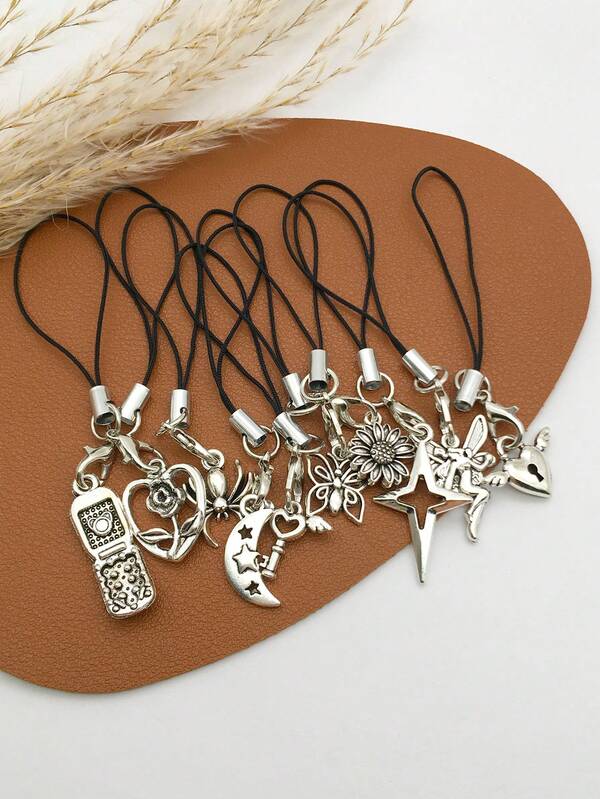 20 pièces/set Nouveau collier pendentif araignée lune vintage en alliage d'argent réaliste - accessoires DIY pour téléphone, pinces à cheveux, kits DIY faits main, décoration de cordon, convient pour les ordinateurs portables et les appareils photo