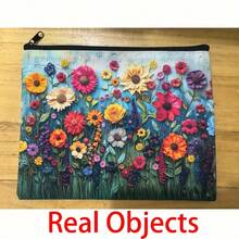 Fashion Floral Cosmetic Bag (2D Flat No Embroidery) - Multifunctional Women's Travel Cosmetic Bag, Birthday Or Christmas Gift For Women, Sisters, Girls, Niece And Girlfriend