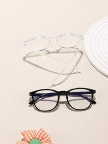 2 PCS Teen's 14-16Y Acrylic Casual Square Frame Anti Blue Light Black Glasses,Lightweight Clear Glasses For Daily Reading Use And Everyday Use - Multicolor - View 4