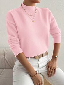 Plus Size Solid Color Stand Collar Knit Sweater