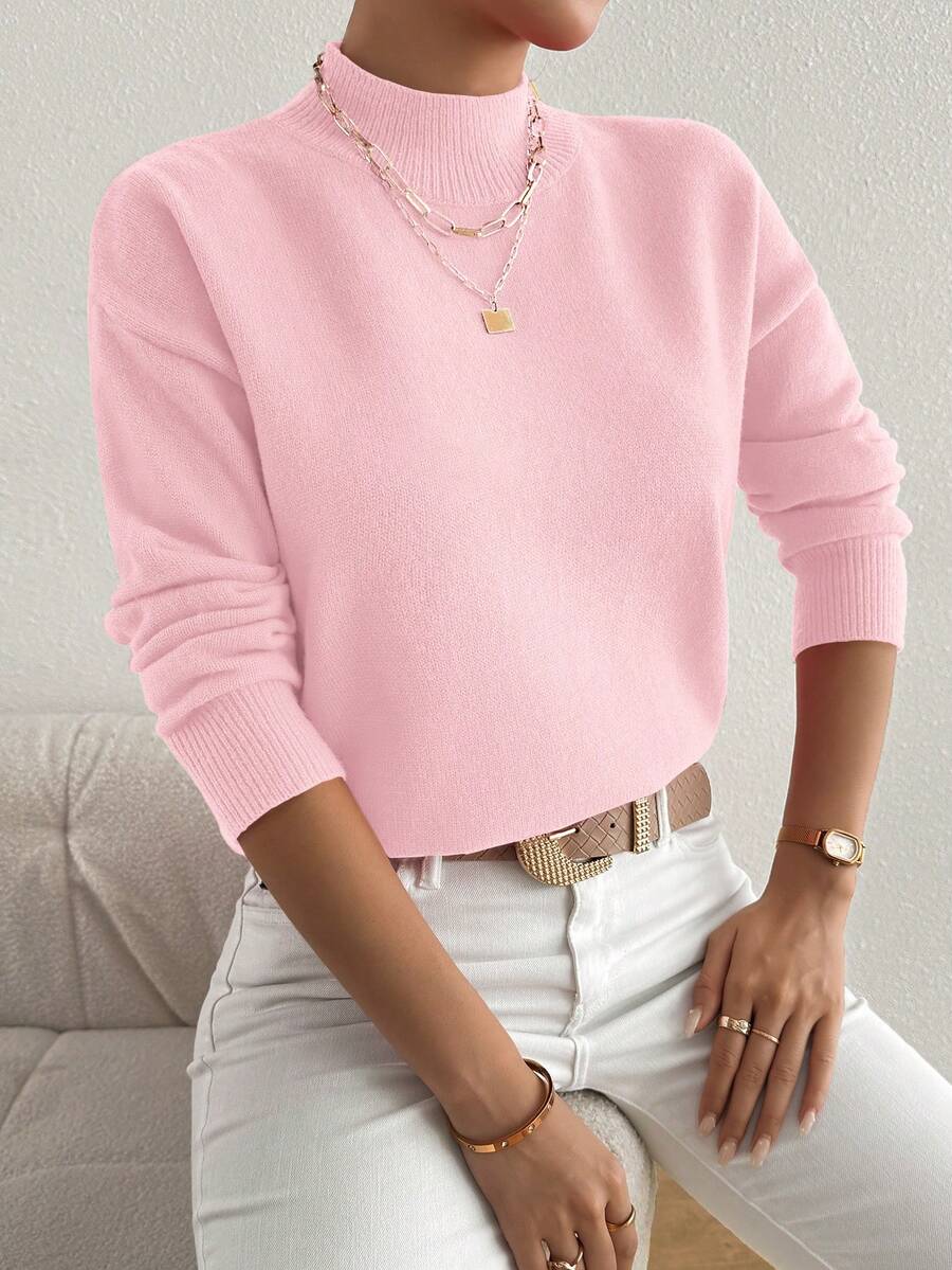 Plus Size Solid Color Stand Collar Knit Sweater