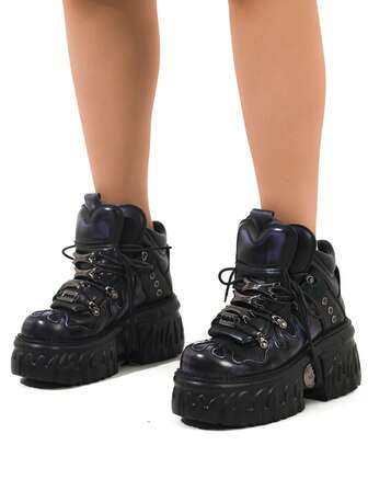 Gothic Cyberpunk Style Platform Lace-Up High-Top Sneakers, Retro Chunky Sneakers, Unisex Fashion