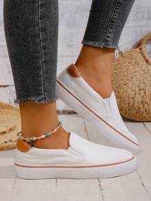 Couple's Canvas Shoes, Slip-On Slouchy Shoes, Walking Shoes, Fashionable Casual Versatile Classic Canvas Shoes - White - View 6