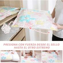CASAMIEL Bolsas de Vacío de 15 Piezas con 1 Bomba Electrica, Bolsas de Almacenamiento al Vacío Reutilizables que Ahorran Espacio, Gran Capacidad para Almacenamiento de Ropa, Almohada de Edredón - Flor - Ver 4