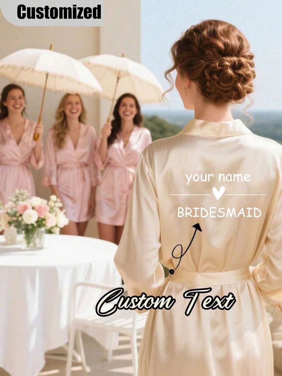 Jubah Pengantin Satin Kustom, Desain Lengan Setengah, Jubah Pengantin Pengiring Pengantin Kustom, Jubah Satin yang Dipersonalisasi, Jubah Persiapan Pengiring Pengantin, Jubah Pesta Pernikahan, Ukuran XL - MultiWarna - View 1