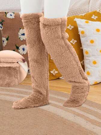 1 par mjuka plyschstrumpor med tassar och lår - fluffiga nallebjörns-halkfria varma strumpor för män och kvinnor, lämpliga för vintersovning och fritid
