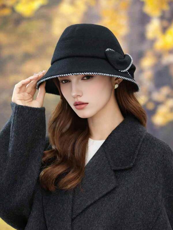 1 szt. Damski kapelusz typu bucket, elegancki, uniwersalny, z kokardką, idealny do codziennych dojazdów, na kemping, w podróż, na piesze wycieczki, do parków rozrywki, kawiarni, na farmę, na imprezy, na sesje zdjęciowe, na jesień/zimę