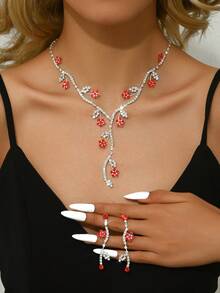 1 套经典叶子长项链和耳环珠宝套件，女士新娘婚礼场合珠宝套装 - 葉子 - 查看 12