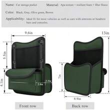 Car Organizer Storage Between Seats, Leather Large Capacity Automobile Handbag Hanging Store Content Bag, Auto Console Organizer Holder For Snack Phone Document Storages, Car Accessories (Black) - Green - View 2