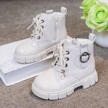 Toddler Girls' Lace-Up Side Zipper Outdoor Ankle Boots, Fashion Children Shoes, Girls' Short Boots, Spring Autumn Winter New Versatile