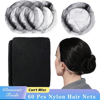 黑色发网，60个装，适用于食品服务人员，男女通用隐形尼龙发网，发髻发网