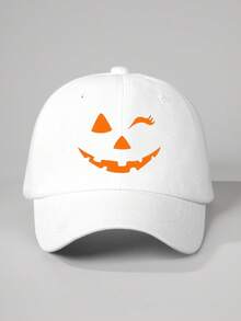 1pc Halloween Pumpkin Expression Printed Adjustable Baseball Cap, Outdoor Sun Ion Casual Hat Suitable For Boys And Girls, Spring/Autumn, Travel, Beach, Halloween Costume For Kids