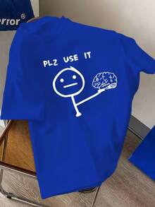 Men'S Funny Graphic T-Shirt - "PLZ USE IT" With Stick Figure & Brain Design - Royal Blue Crew Neck Tee - Lightweight Summer Shirt For Everyday Casual Wear - Funny Conversation Starter Apparel For Men, Humorous Clothing, Playful Design, Comfortable Fit, Statement Top, Humor Lovers, Humorous Apparel, Quirky Style, Breathable Material, Print Top, Humor Enthusiasts - 白色 - 查看 7