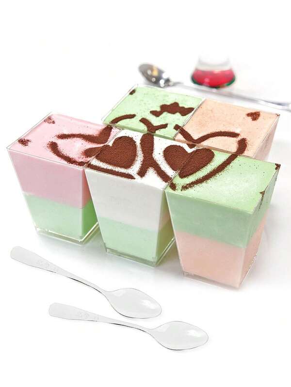 20pcs Transparent Dessert Cups, Reusable Plastic Cups With Spoons For Cake, Mousse, Pudding - Square Polystyrene PS Cups - Hand Wash Only, No Electricity Required, Suitable For Party & Celebration