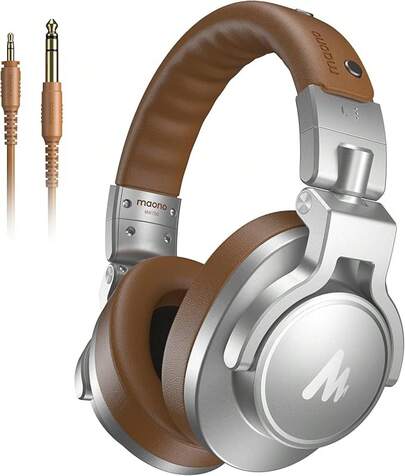 MAONO Audífonos de Diadema de Estudio con Controladores de 50MM AU-MH601 Auriculares de Monitor Estéreo sobre la Oreja paraúsica, DJ, Podcast (MH601-Negro)