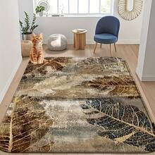 1 buc covor artistic cu frunze în nuanțe de pământ, covor artistic cu textură naturală a frunzelor, covor pentru living, covor, covor pentru living, covor mic, preș, decor pentru casă, covor pentru living mare, decor pentru cameră, covor lavabil, covor plusat, covor cu blană, covor de toamnă/iarnă, gros/pluș